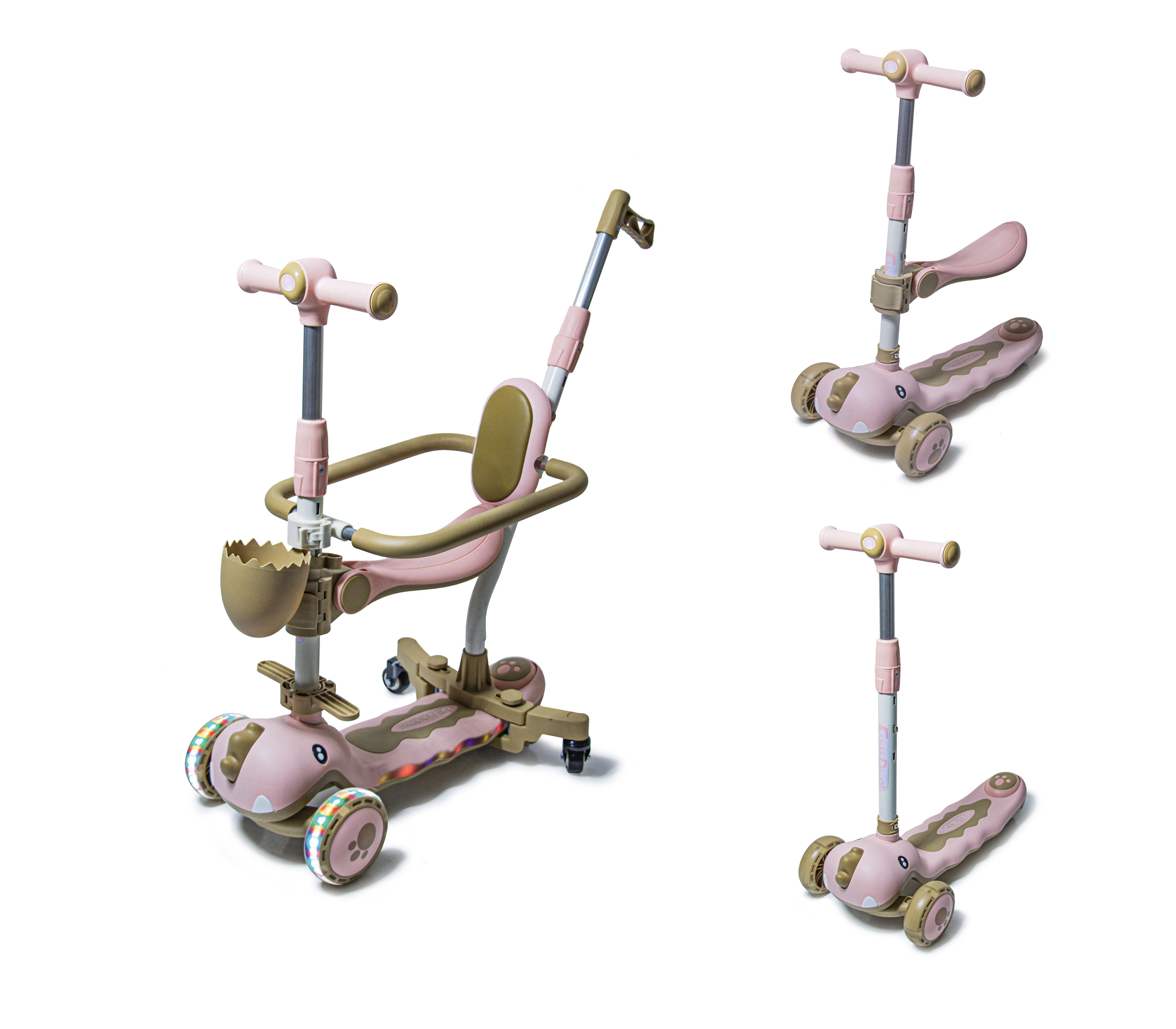 Самокат Dinosaur 5в1 з підсвічуванням музикою та бортиком Pink (881204003) - фото 2