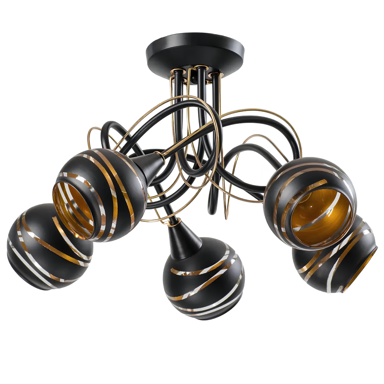 Люстра Svet на пять плафонов под лампу Е14 Черный (C43-5 BK+FGD)