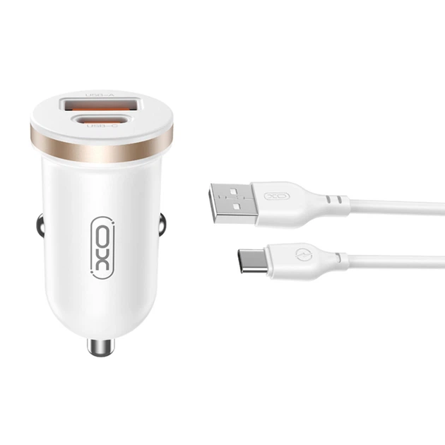Зарядний пристрій для гаджетів в авто XO CC56 1USB QC3,0 3A 30W Data Cable USB to Type-C Білий (4349)