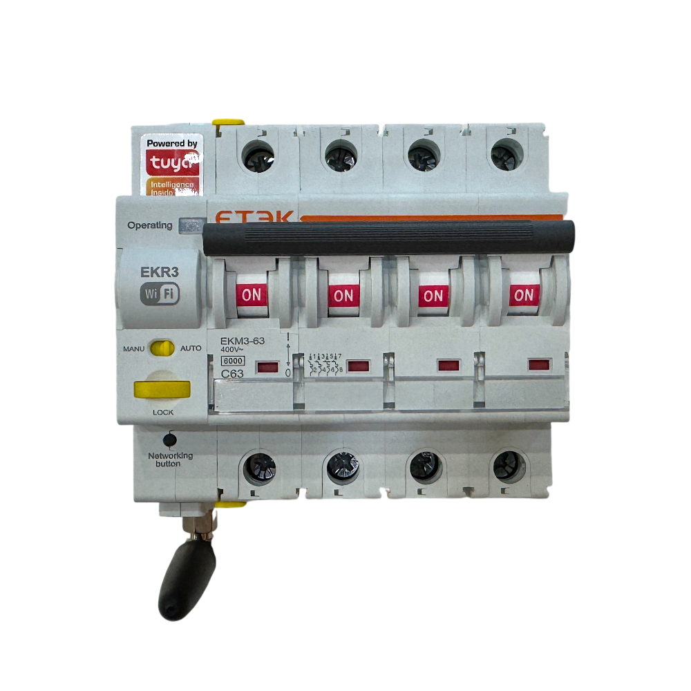 Выключатель автоматический умный 4-полюсный Etek Tuya с дистанционным управлением Wi-Fi 63А (12882) Выключатель автоматический умный 4-полюсный Etek Tuya с дистанционным управлением Wi-Fi 63А (12882)