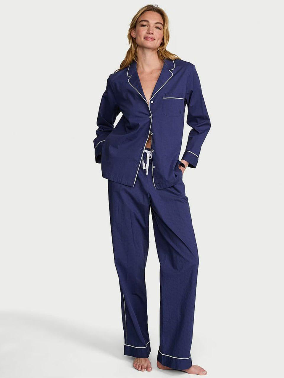 Пижама Victoria's Secret Ink Blue Polka Dot Heritage Cotton Long Pyjama Set Regular S Темно-синий (27230255)