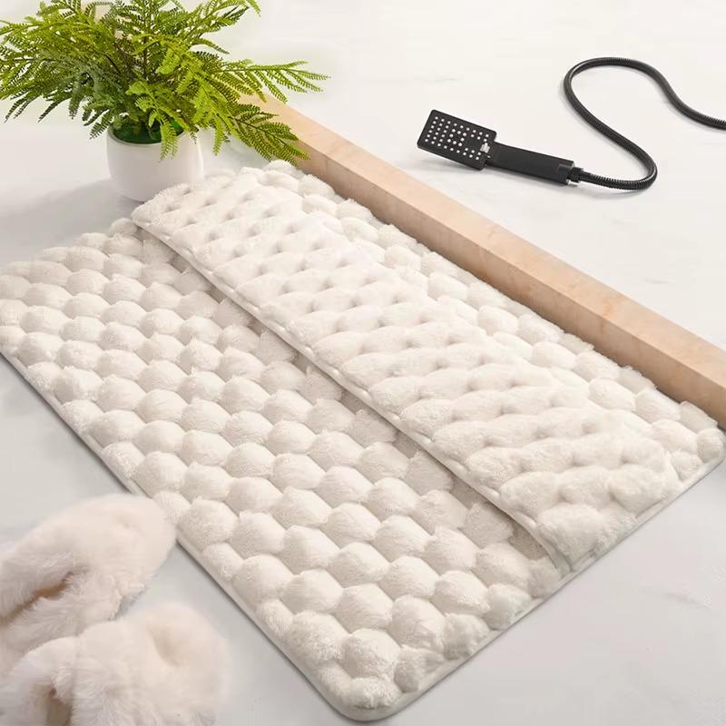 Коврик для ванной комнаты и душа для ног с накладкой фланелевый антискользящий 40х60 см Белый