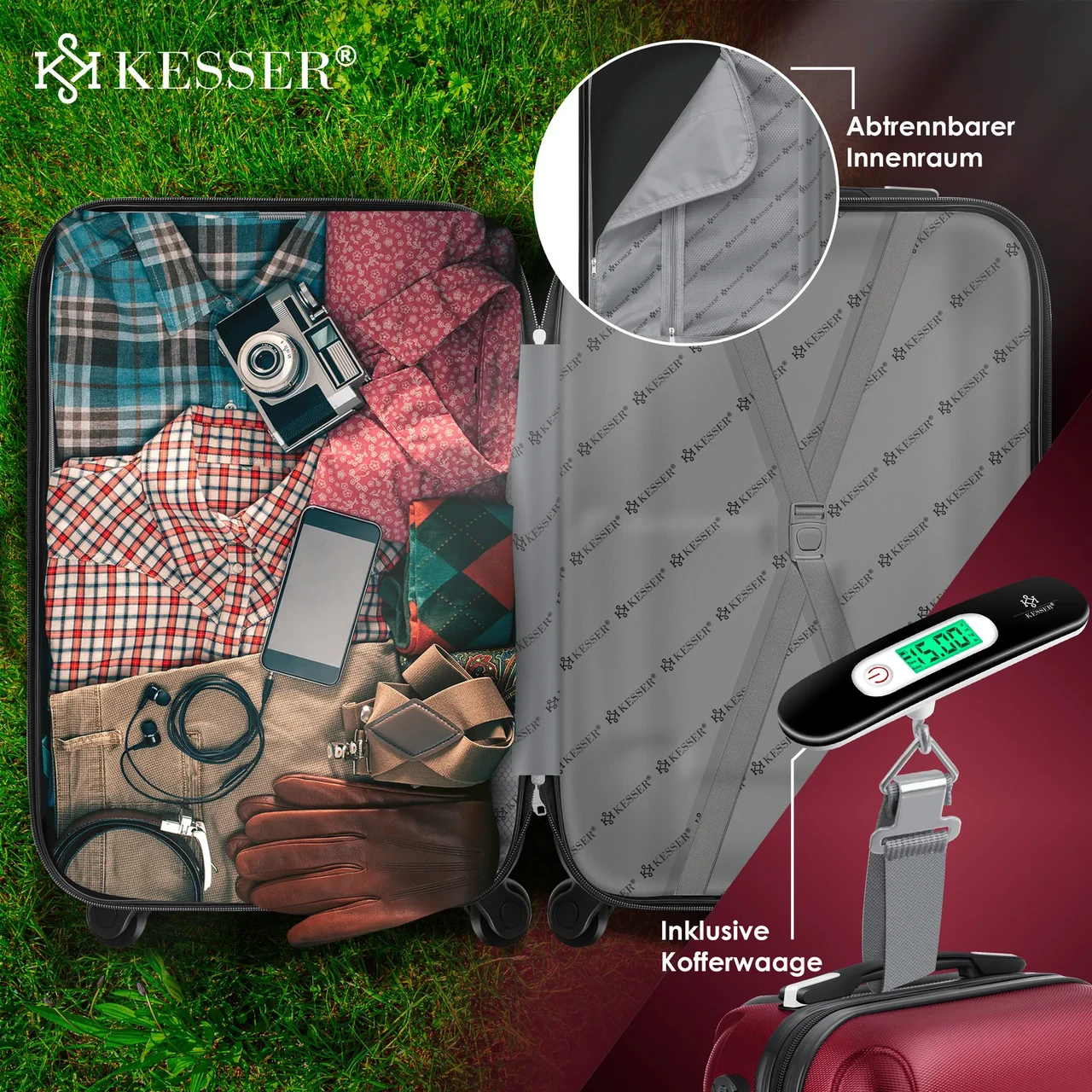 Набір із 4 дорожніх валіз KESSER з твердим корпусом S M/L/XL Бордовий - фото 5