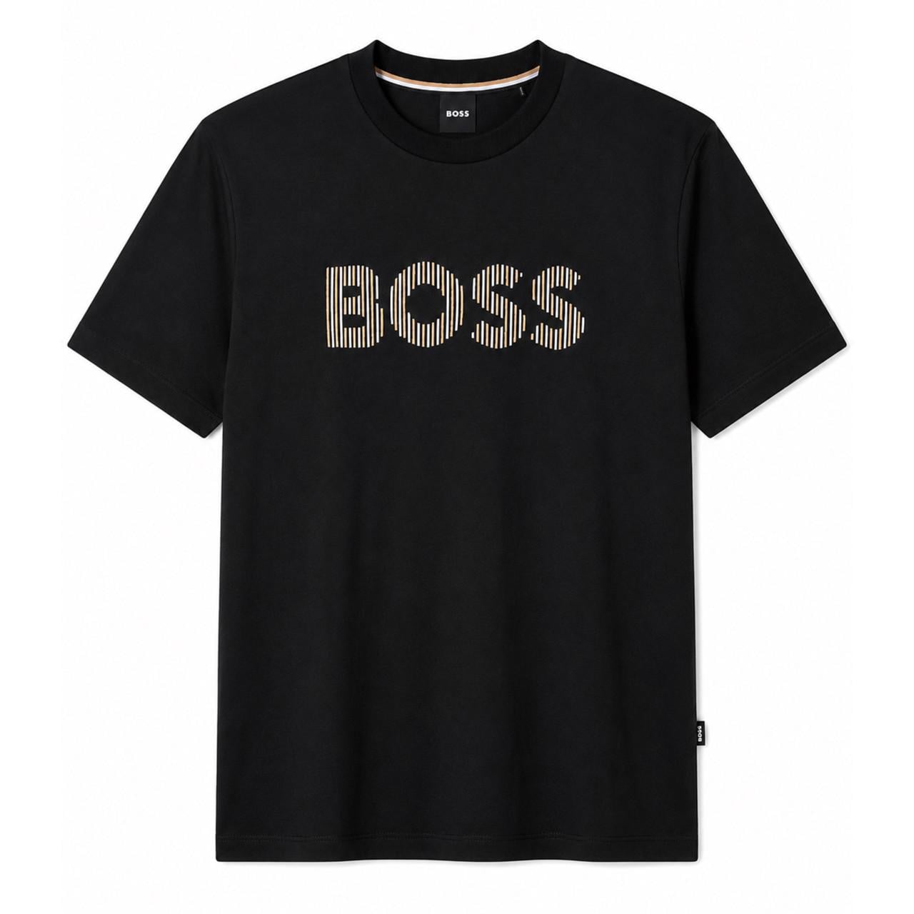 Футболка мужская BOSS с контрастным логотипом Casual стиль Черный