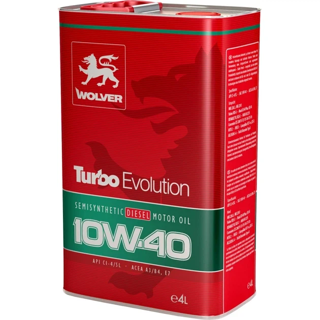 Моторное масло WOLVER TURBO EVOLUTION SAE 10W-40 4 л (15285)