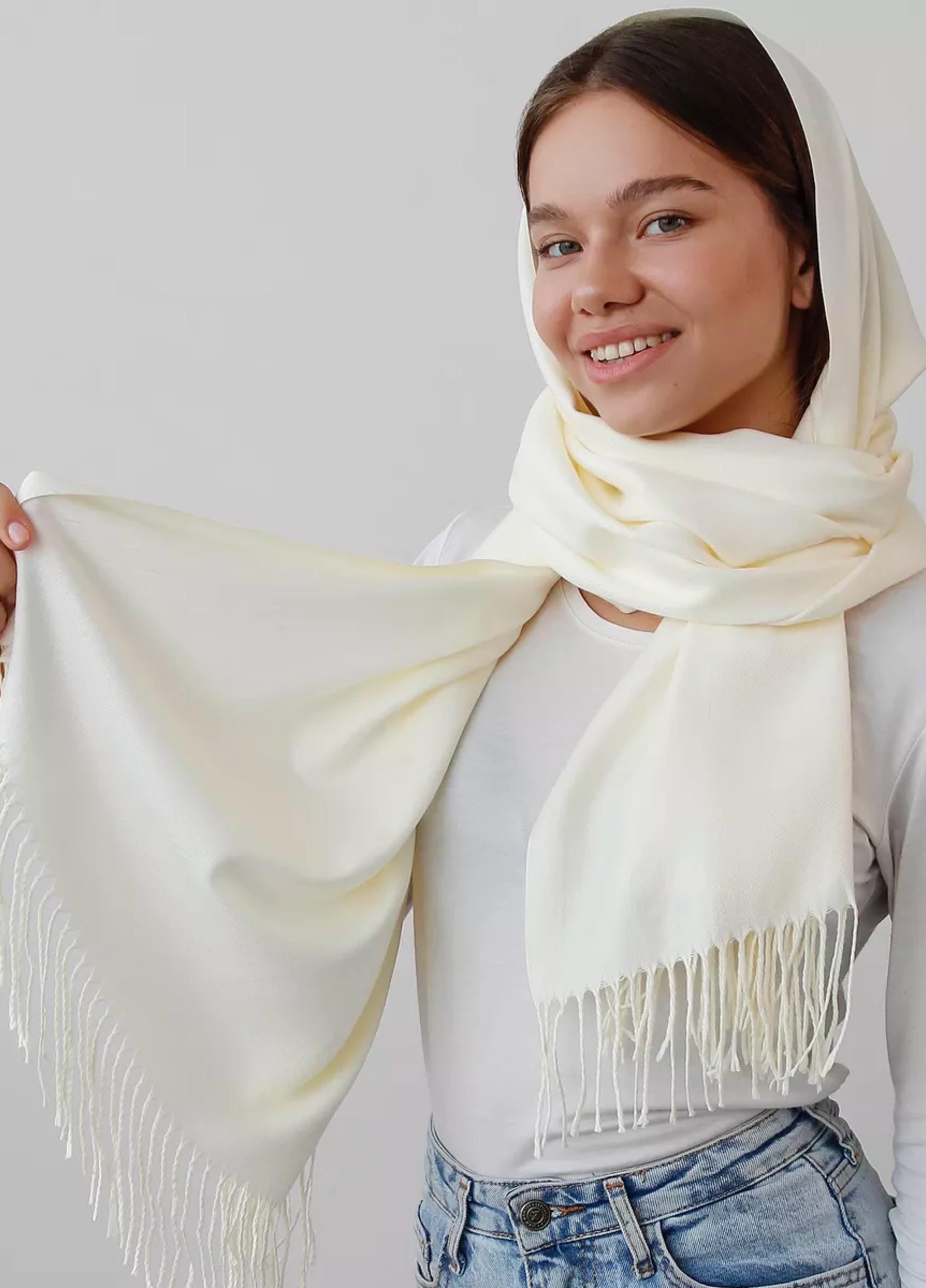 Шарф палантин Cashmere 200х70 см Молочный - фото 2 Шарф палантин Cashmere 200х70 см Молочный - фото 2
