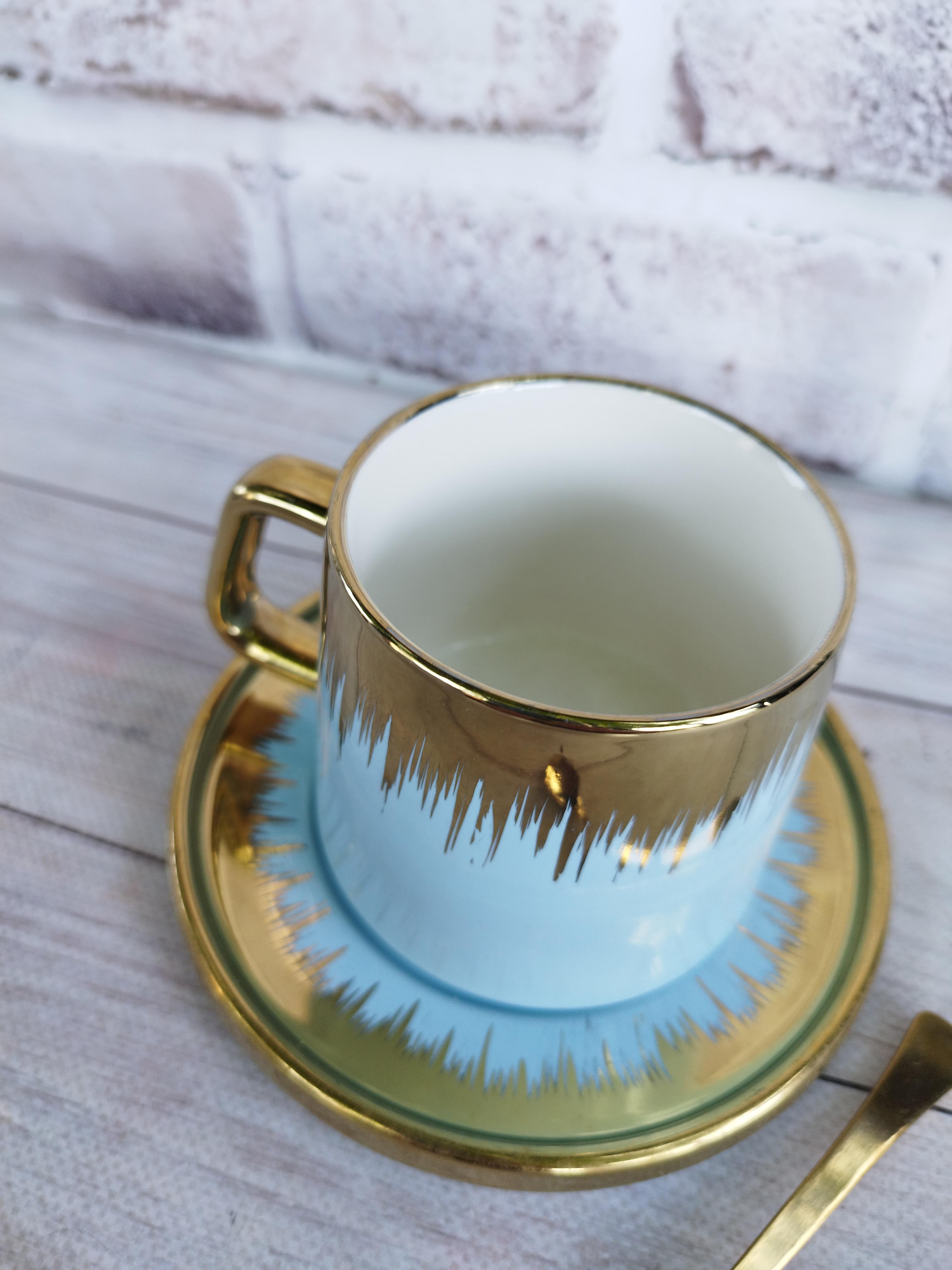 Чашка Happy Life керамика с блюдцем и ложкой 350 мл Голубой (17528531) - фото 2