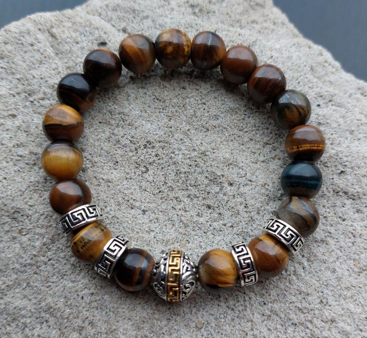 Браслет LITAURS из натуральных камней тигровый глаз и металлическими вставками М 15-17 см (250205) - фото 4