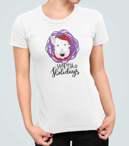 Футболка женская новогодняя Stedman с принтом Бультерьер L Белый (НГ54.1-8)