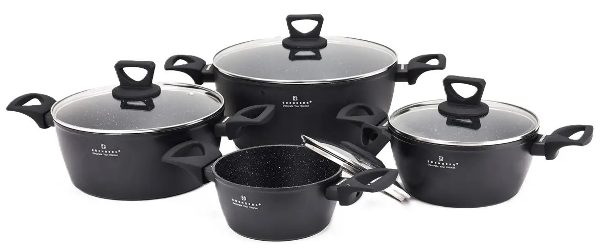 Набір кухонного посуду EB-12915 з 3-шаровим дном 8 пр. Чорний (GR-05783)