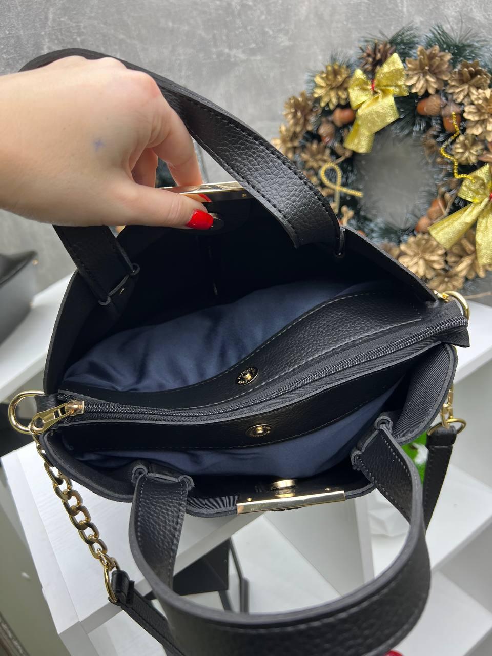 Сумка стильная женская вместительная через плечо с плечевым ремнем Черный - фото 5 Сумка стильная женская вместительная через плечо с плечевым ремнем Черный - фото 5