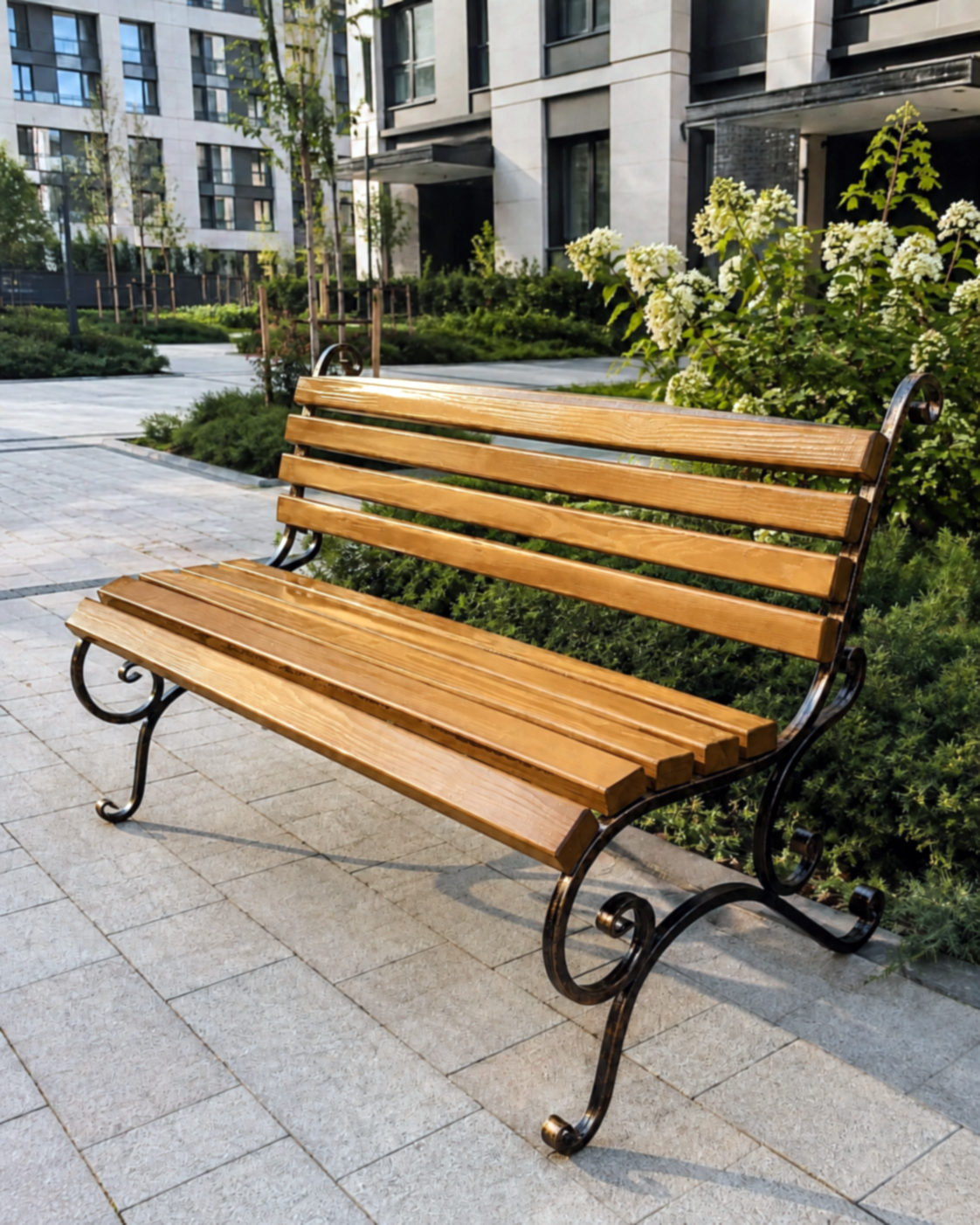 Скамейка садовая  кованая Tobi Sho без подлокотников 100 см Дуб