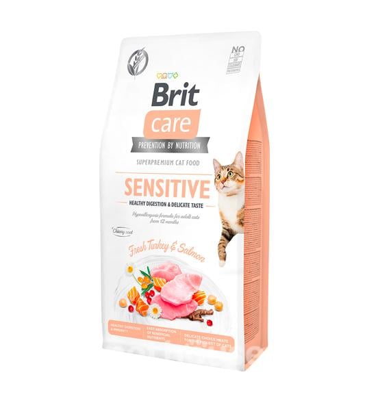 Корм сухий для вибагливих кішок Brit Care Cat GF Sensitive Digestion & Delicate Taste з індичкою і лососем 2 кг (8595602540709)