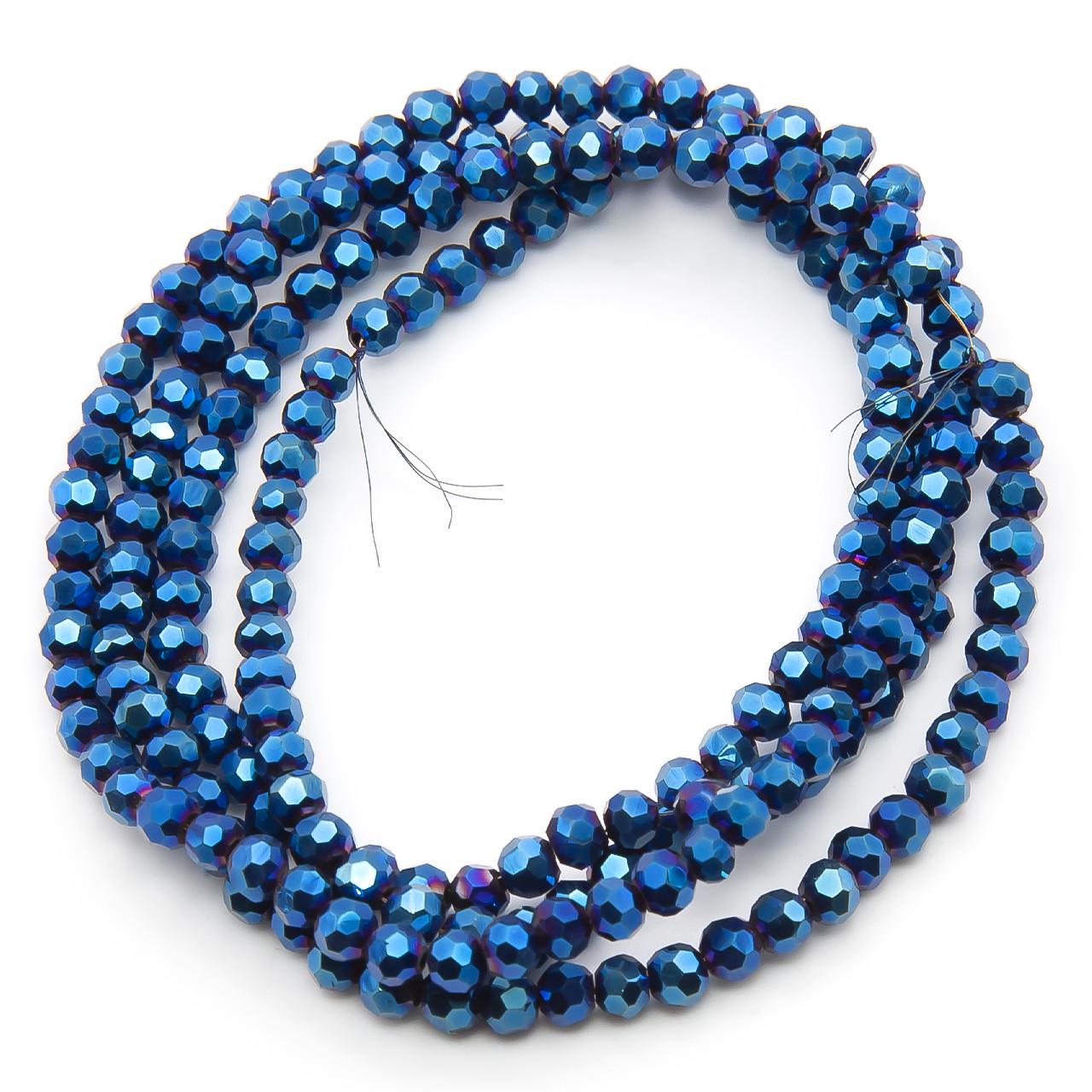 Намистини кришталь огранювання куля 95 шт. 50 см 6 мм Синій металізований (БС0006х74)