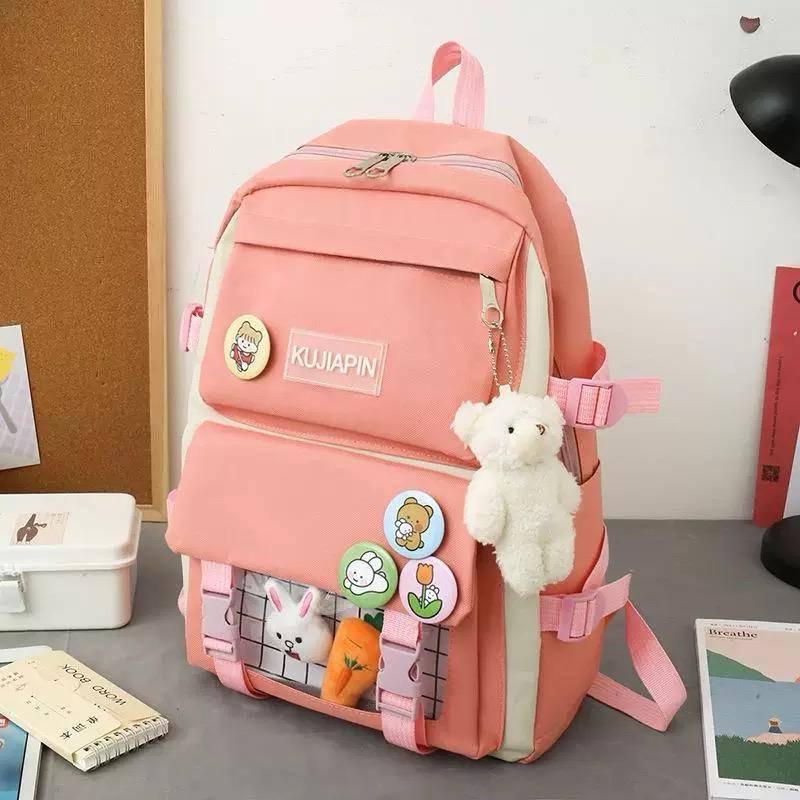 Комлект шкільний рюкзак/сумка/клатч/брелок/кишеня з іграшками Рожевий (27795687) - фото 4