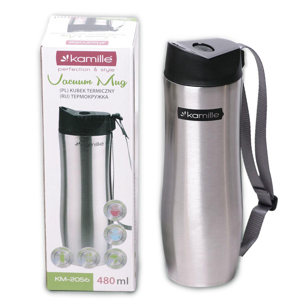 Термокружка с полиэстеровым ремешком Kamille KM-2056 из нержавеющей стали 480 мл Сталь (150-84-2056) - фото 6 Термокружка с полиэстеровым ремешком Kamille KM-2056 из нержавеющей стали 480 мл Сталь (150-84-2056) - фото 6