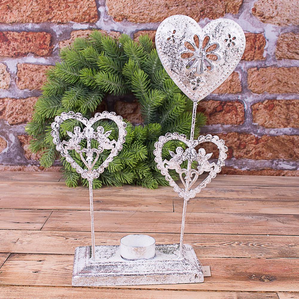 Подсвечник металлический 3 сердца Серебряный (3096)