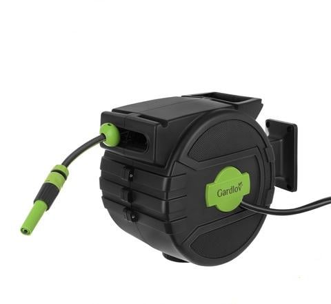 Катушка для садового шланга автоматическая со шлангом 20 м настенная Черный/Зеленый