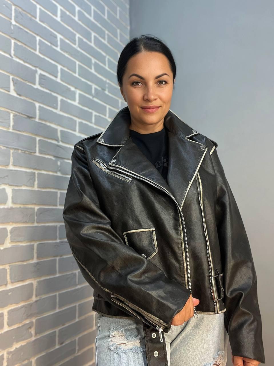 Куртка женская Aftf Basic 2456 косуха молнии пояс вареные швы экокожа L Черный (2492) - фото 6 Куртка женская Aftf Basic 2456 косуха молнии пояс вареные швы экокожа L Черный (2492) - фото 6