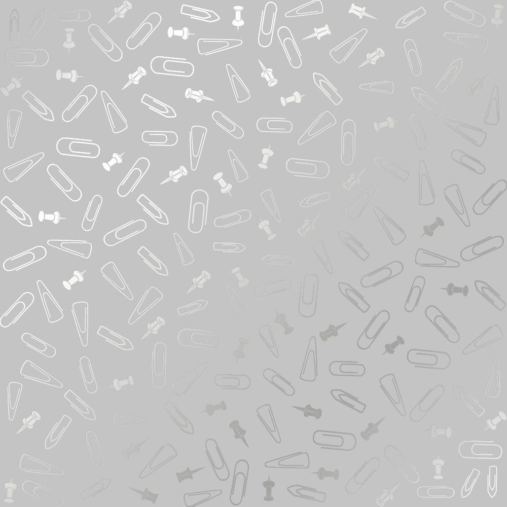 Лист бумаги односторонний Silver Drawing pins and paperclips с серебряным тиснением 30,5х30,5 см Gray