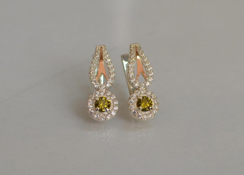 Серебряные серьги Sil с золотыми пластинами 135s-14 Желтый (Sil-1185)