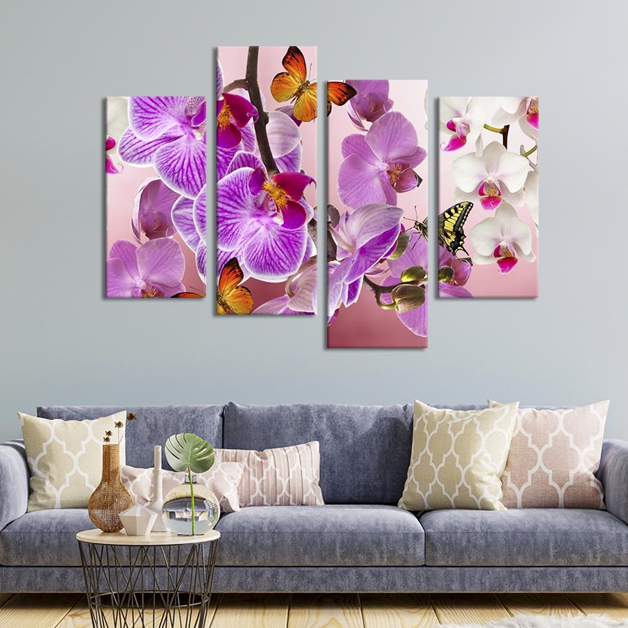 Картина на холсте Яркие орхидеи и бабочки 149x106 см (903-42) Картина на холсте Яркие орхидеи и бабочки 149x106 см (903-42)