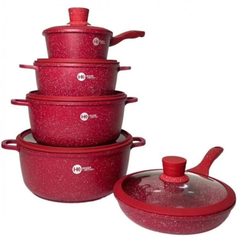 Набір каструль Higher Kitchen НК-316 12 предметів Червоний (25580097) Набір каструль Higher Kitchen НК-316 12 предметів Червоний (25580097)