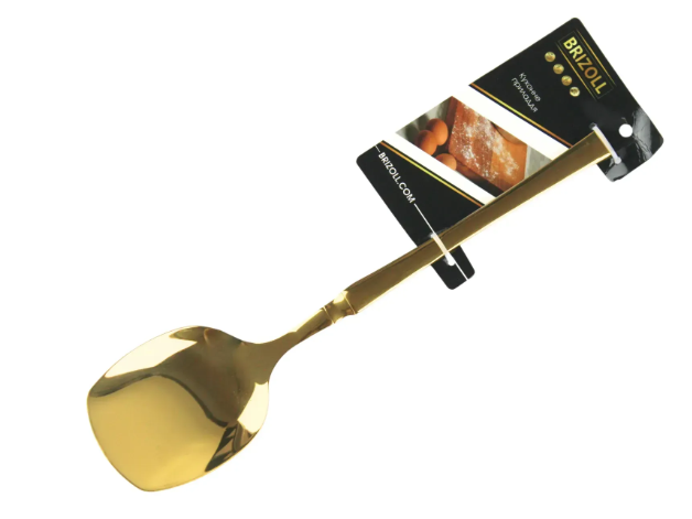 Лопатка кухонная из нержавеющей стали 25 см Золотой - фото 4