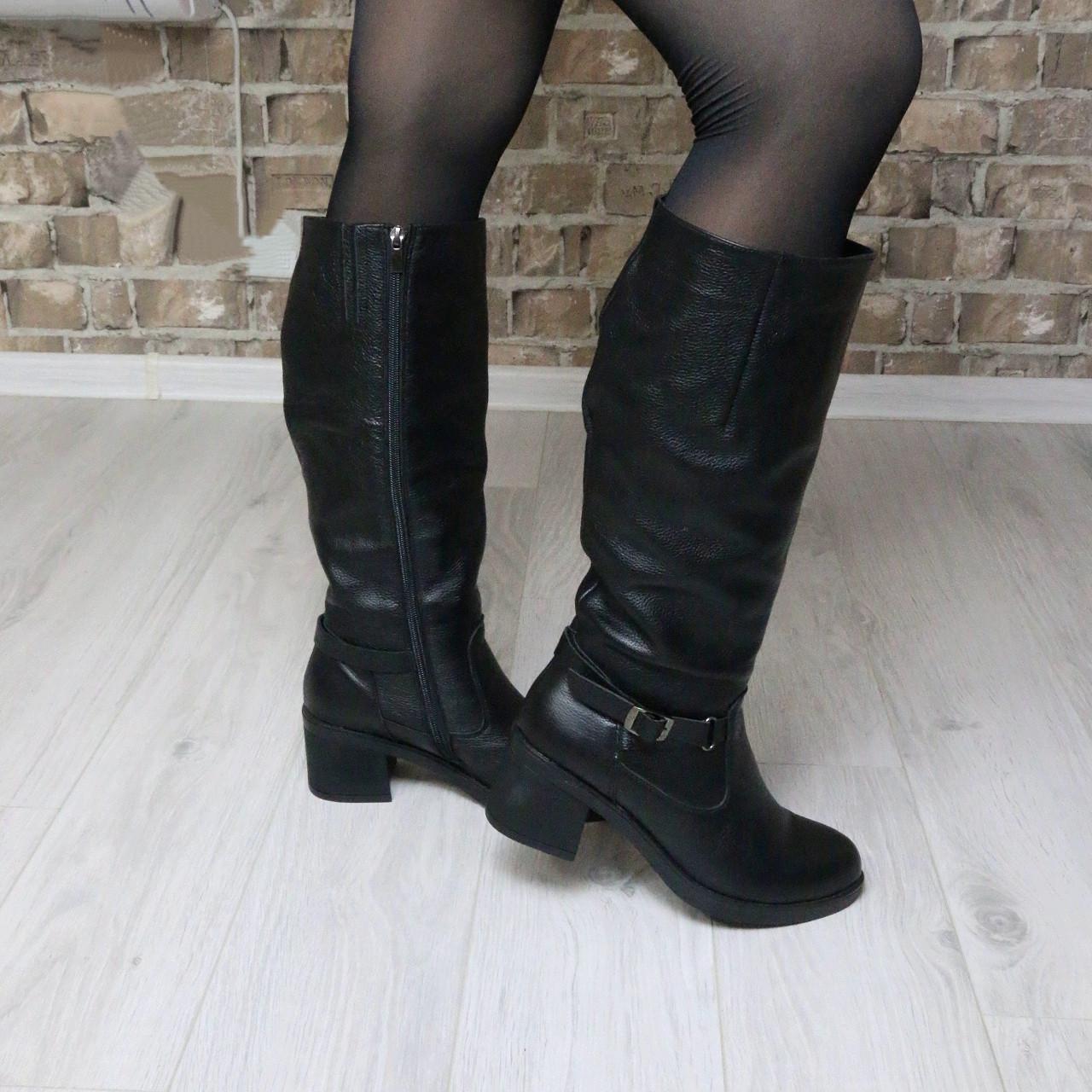 Сапоги женские зимние Foot step кожаные на каблуке р. 40 Черный (475/31480747)