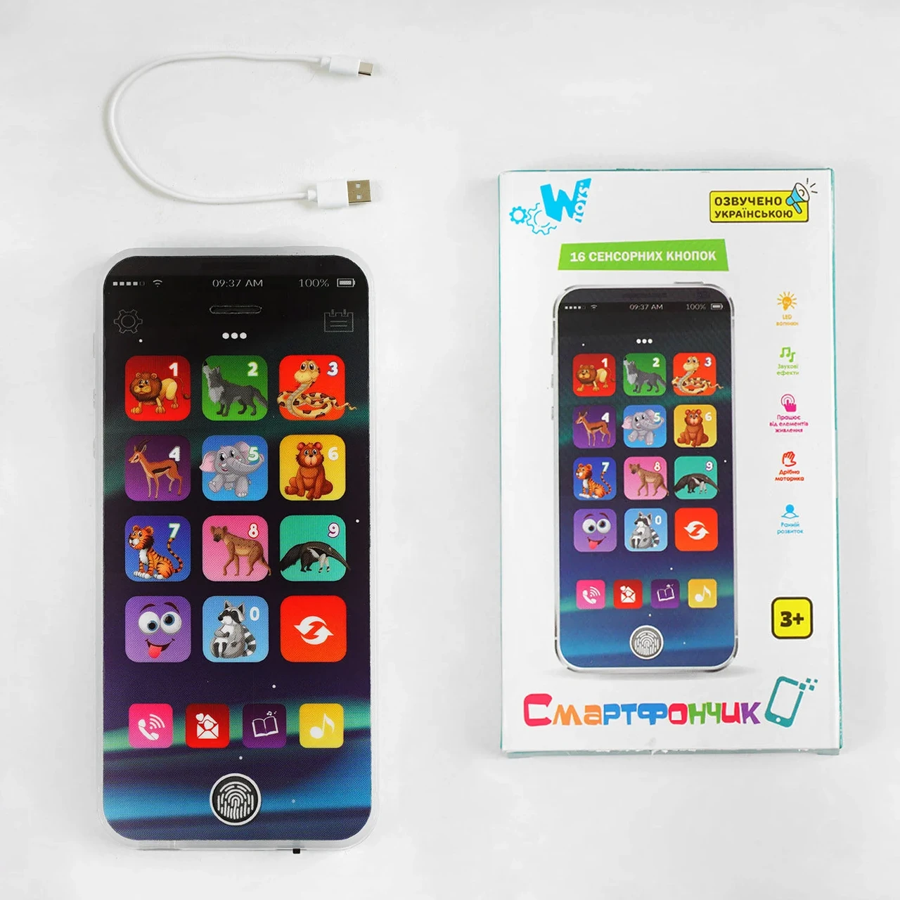 Музыкальный телефон WToys TK-11206 60 16 сенсорных кнопок/свет/стихи/цифры/скороговорки/животные/звуки