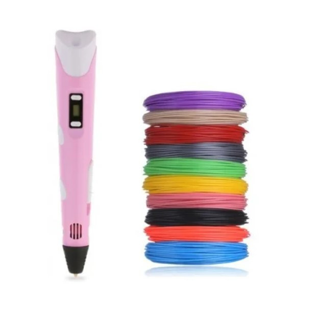 Ручка 3Д для творчості з LCD дисплеєм 20 м пластику Рожевий (00045)