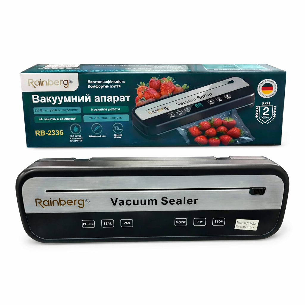 Вакуумний пакувальник Rainberg RB-2336 5 режимів/до 70 кПа/шов 30 см з ножем та пакети 10 шт. 120 Вт (32701981)