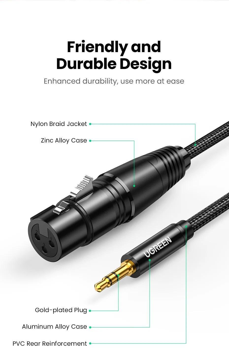 Кабель UGREEN XLR мама-3.5 мм minijack папа аудио нейлоновая оплетка для микшера 1 м Черный (20763) - фото 6 Кабель UGREEN XLR мама-3.5 мм minijack папа аудио нейлоновая оплетка для микшера 1 м Черный (20763) - фото 6