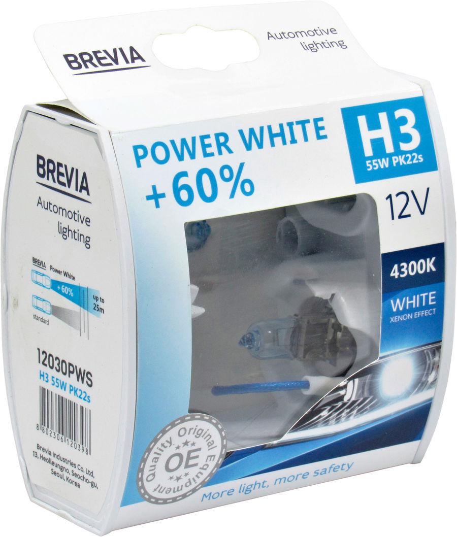 Лампочка галогенная Brevia H3 PK22s 12V-55 Вт +60 4300К Power White 12030PWS