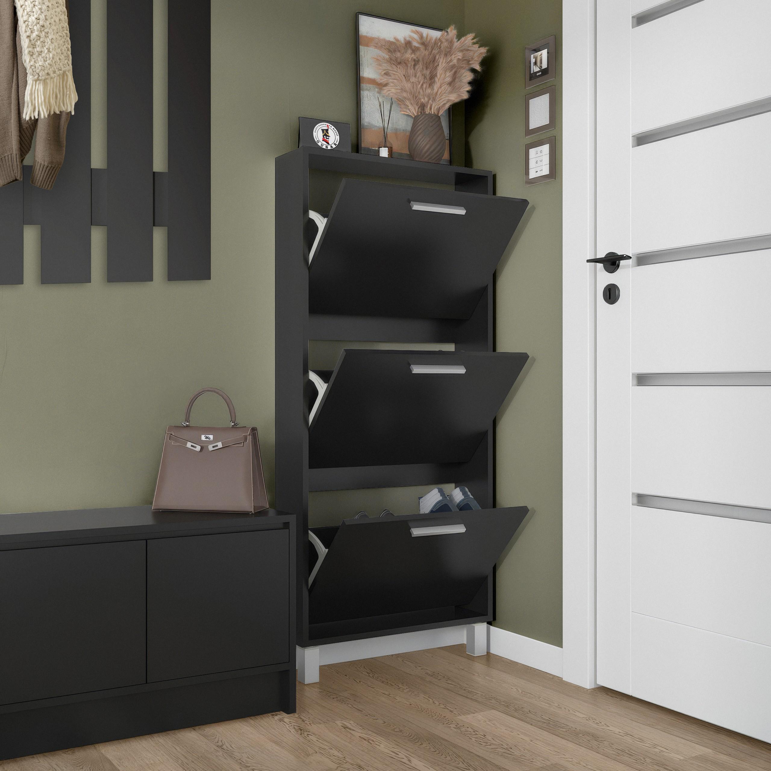 Тумба для обуви на 3 ящика F-160 590х160х1350 мм Черный - фото 2