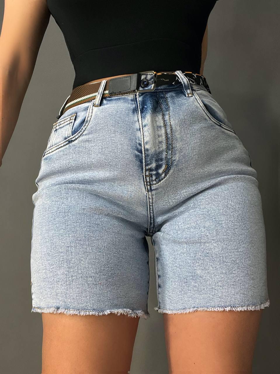 Шорты женские джинсовые Vindasion 4087 средней длины с разрезами и ремнем р. 28 Голубой (4195) - фото 9
