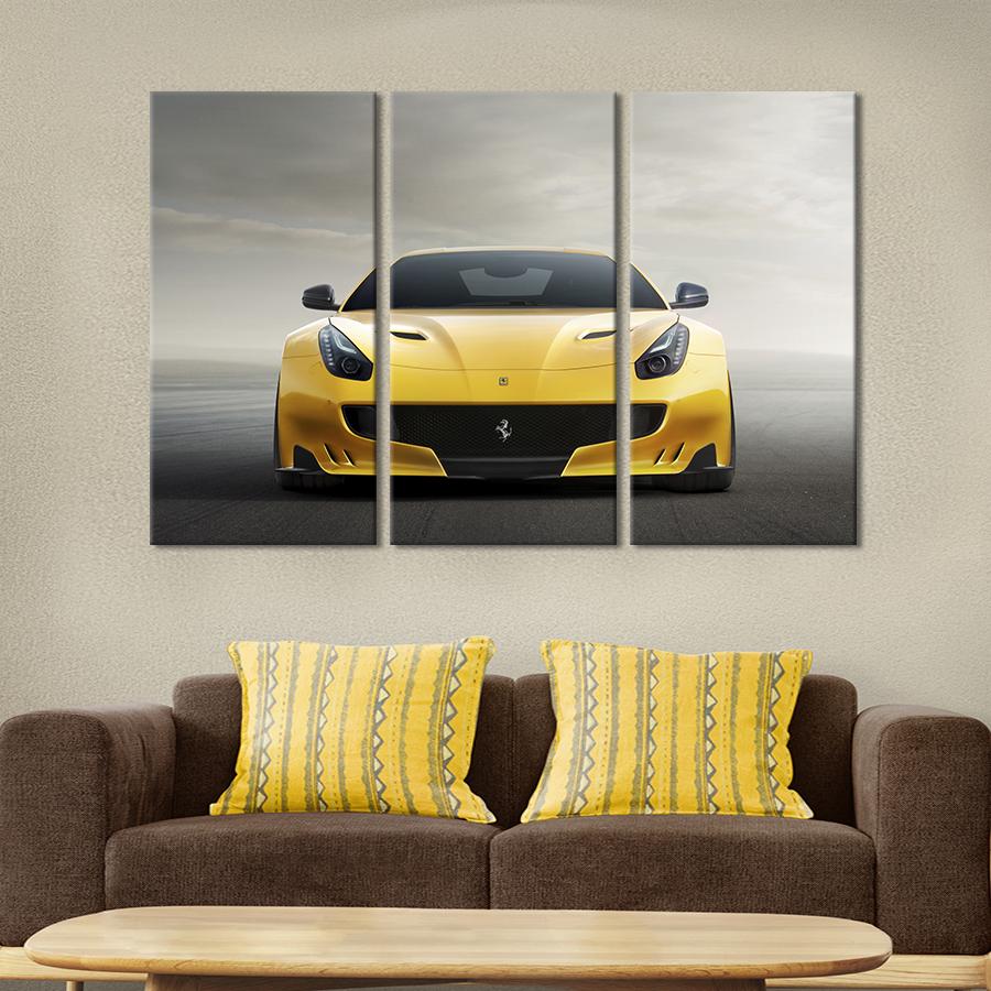 Картина на холсте триптих Эксклюзивная жёлтая Ferrari 78x48 см (1317-31)