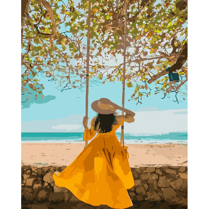 Картина по номерам Strateg Премиум В желтом платье у моря 40x50 см (GS1026)