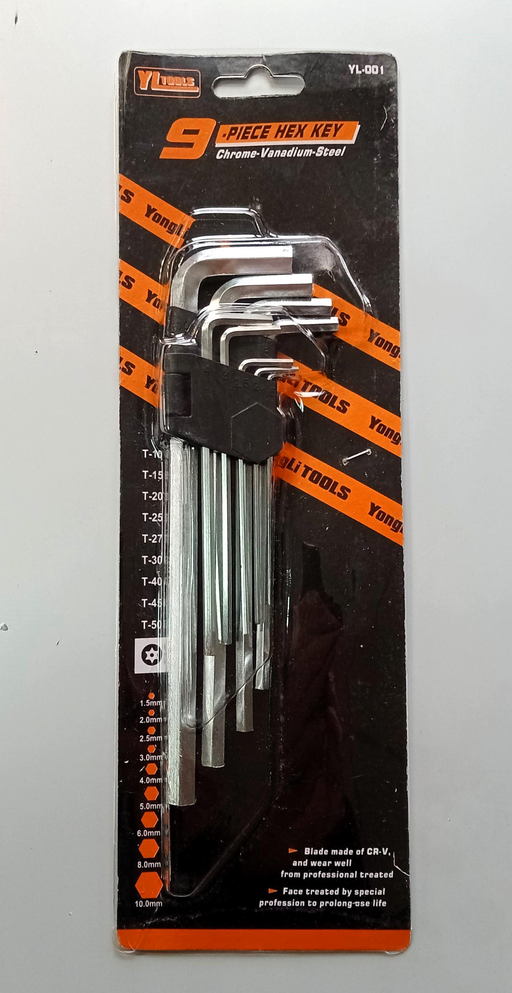 Набор ключей шестигранных YongLi Tools Г-образные 1,5-10 мм Набор ключей шестигранных YongLi Tools Г-образные 1,5-10 мм