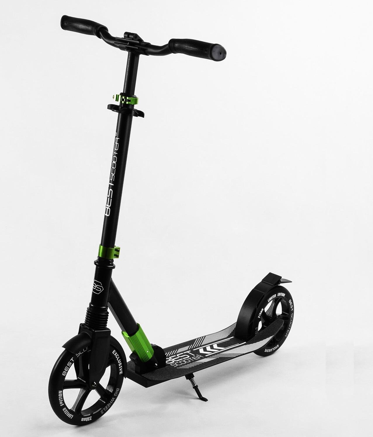 Самокат двоколісний Best Scooter колеса PU складаний амортизатор Black/Green (105427)