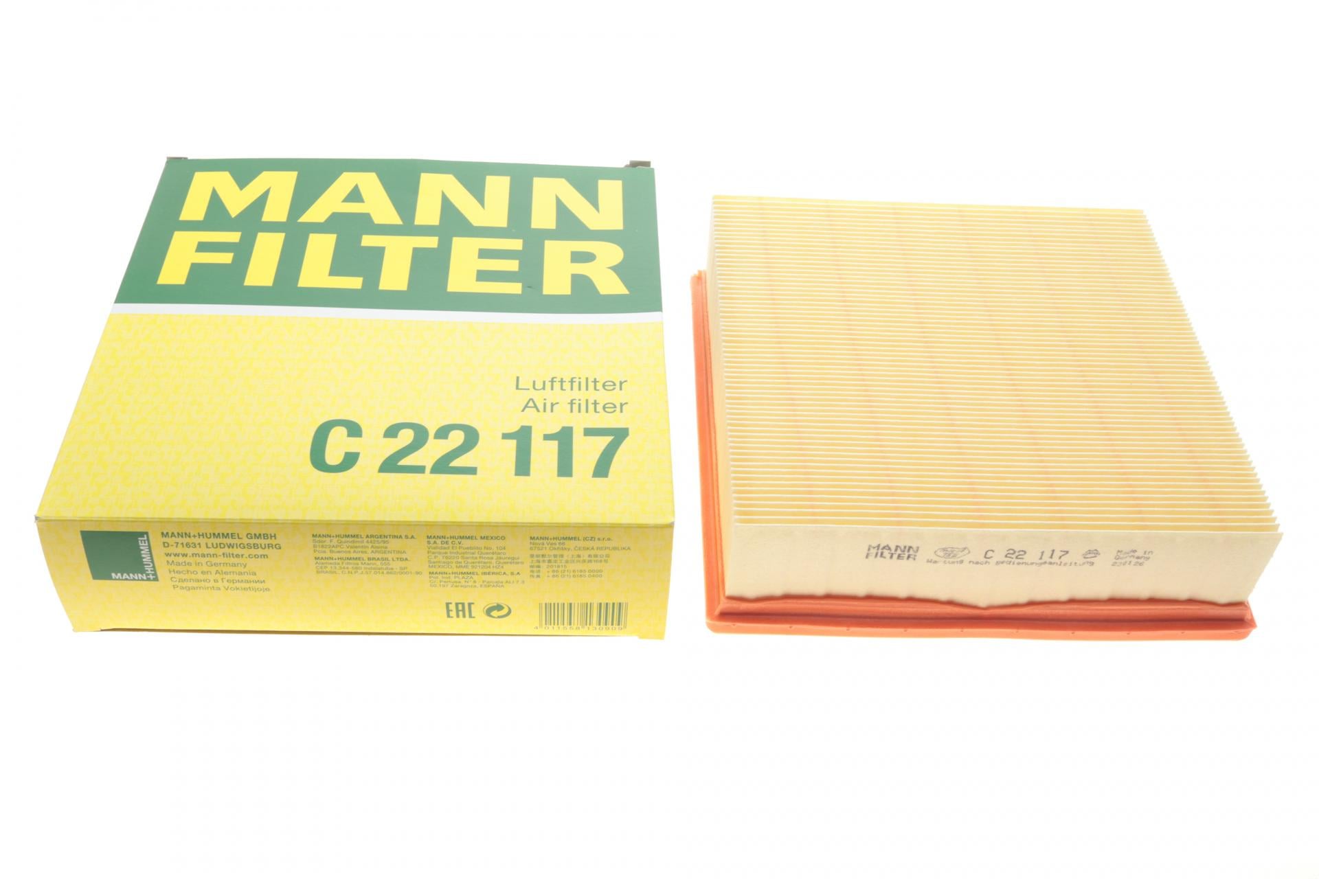 Фильтр воздушный Mann-Filter для Audi 100 1,8-2,3 82-90/VW T2 1,6-2,0 64-92/Lada 2110-2112 1,5-2,0 95-12 (C 22 117)
