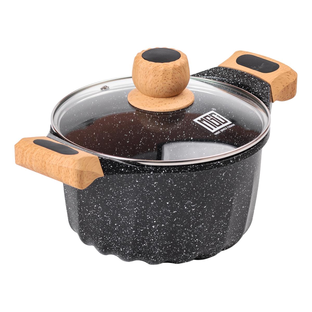 Каструля алюмінієва MGC алюмінієва з антипригарним покриттям зі скляною кришкою 3 л Чорний - фото 3 Каструля алюмінієва MGC алюмінієва з антипригарним покриттям зі скляною кришкою 3 л Чорний - фото 3