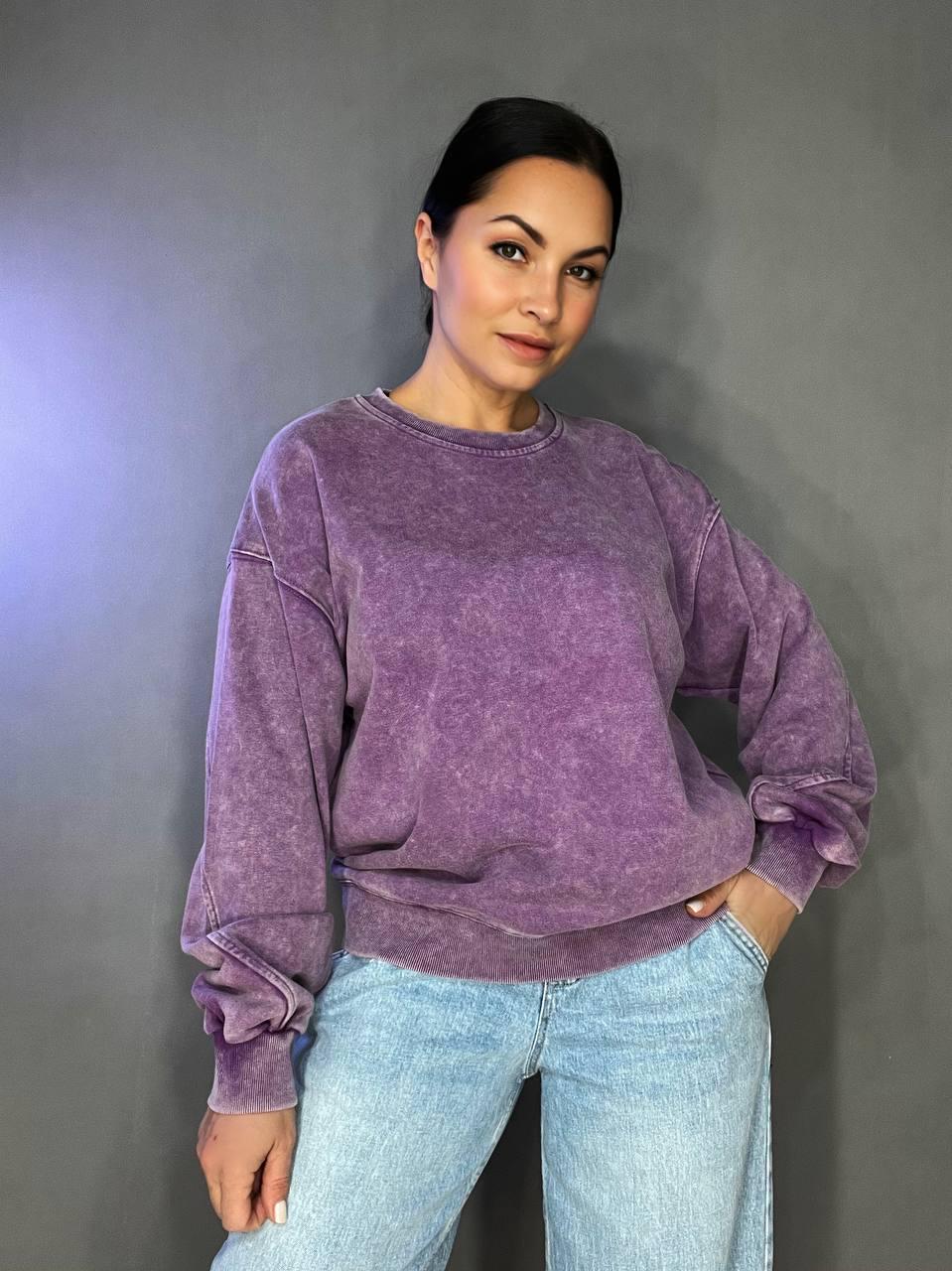 Світшот жіночий A-N 25027 вільний крій варений тай-дай середня довжина OS Фіолетовий (3378) - фото 6