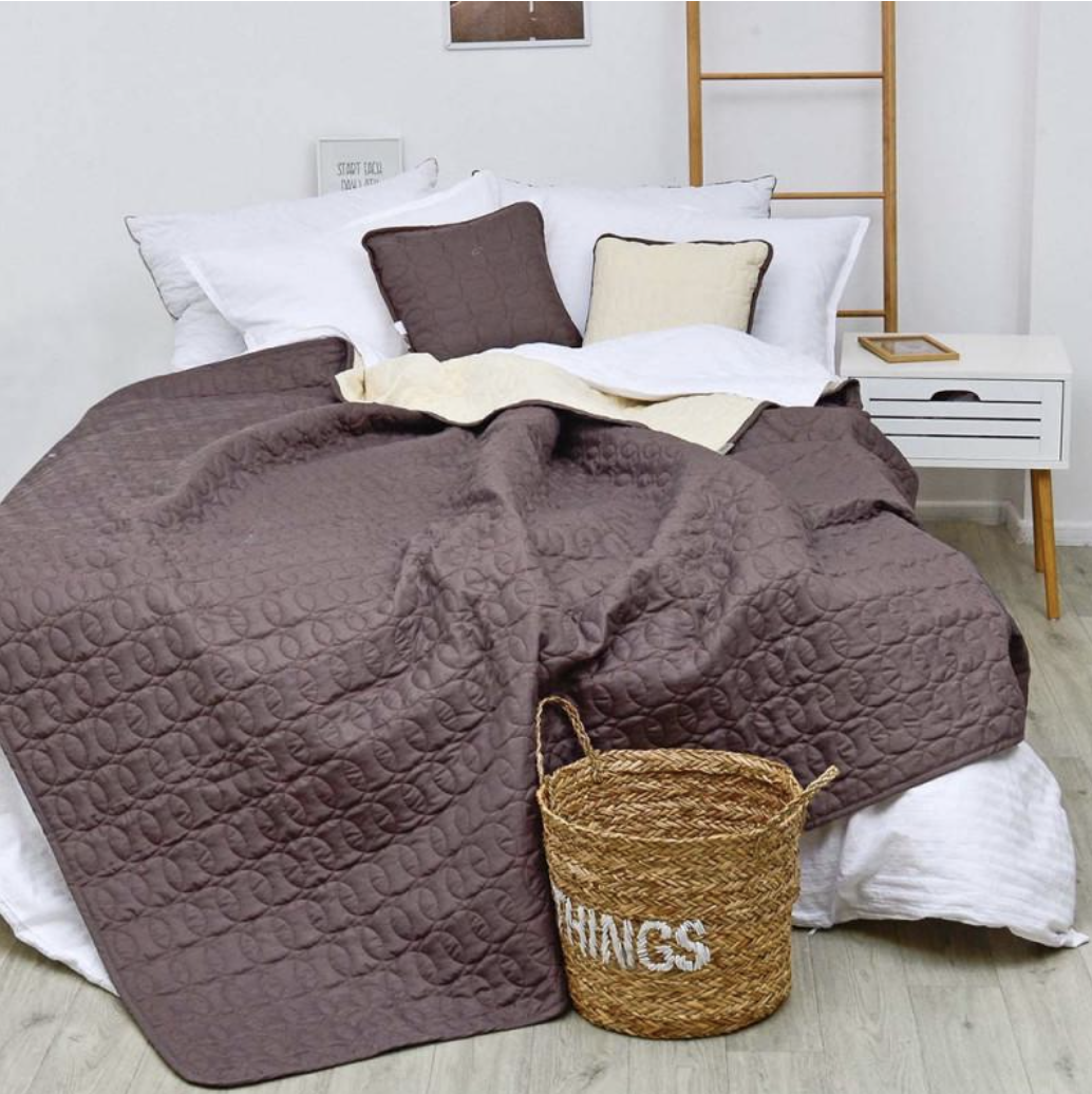 Покривало стьобане Дует двостороннє 140х210 см Шоколад-ваніль