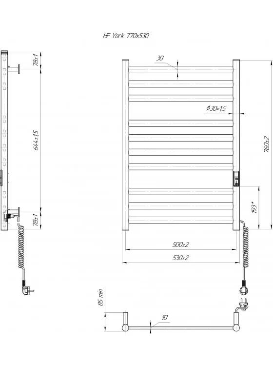 Полотенцесушитель электрический HYGGE FAMILY HF York TR K 770х530 мм Белый матовый (6.1.0501.06.WM) - фото 5