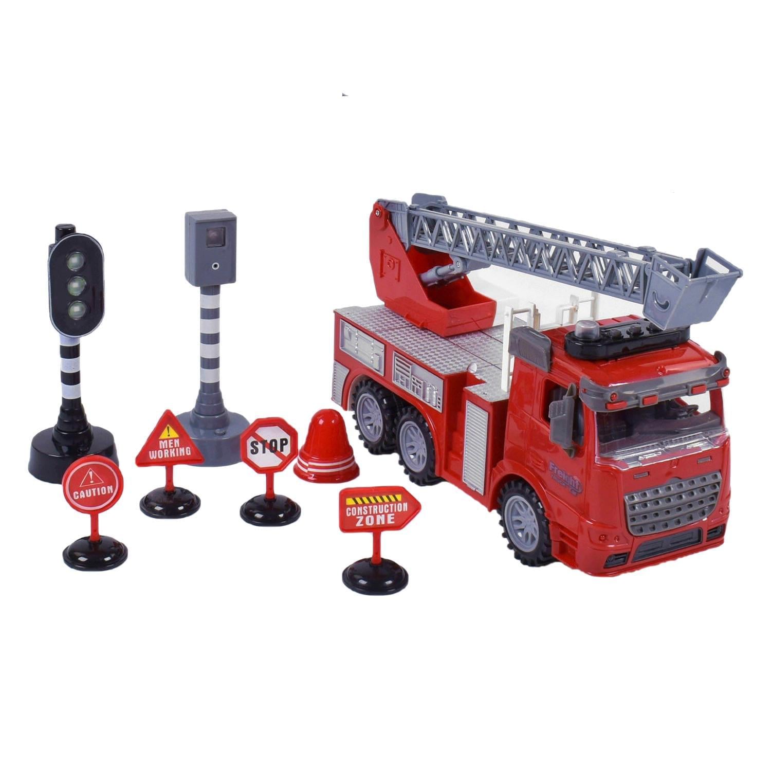 Пожарная машина Jialegu Toys с выдвижной лестницей и дорожными знаками (034451)