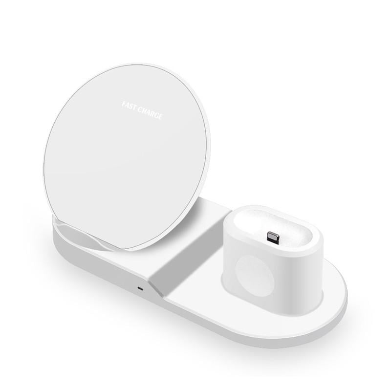 Станция беспроводной зарядки Qi Dock Station N30 3в1 для телефона/часов/наушников 10W Fast charge 5V/3A 9V/2A 12V/1-5-10 Белый (1409025920)
