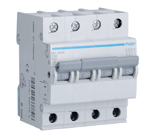 Автоматический выключатель Hager 4P 6kA C-63A (27133321)