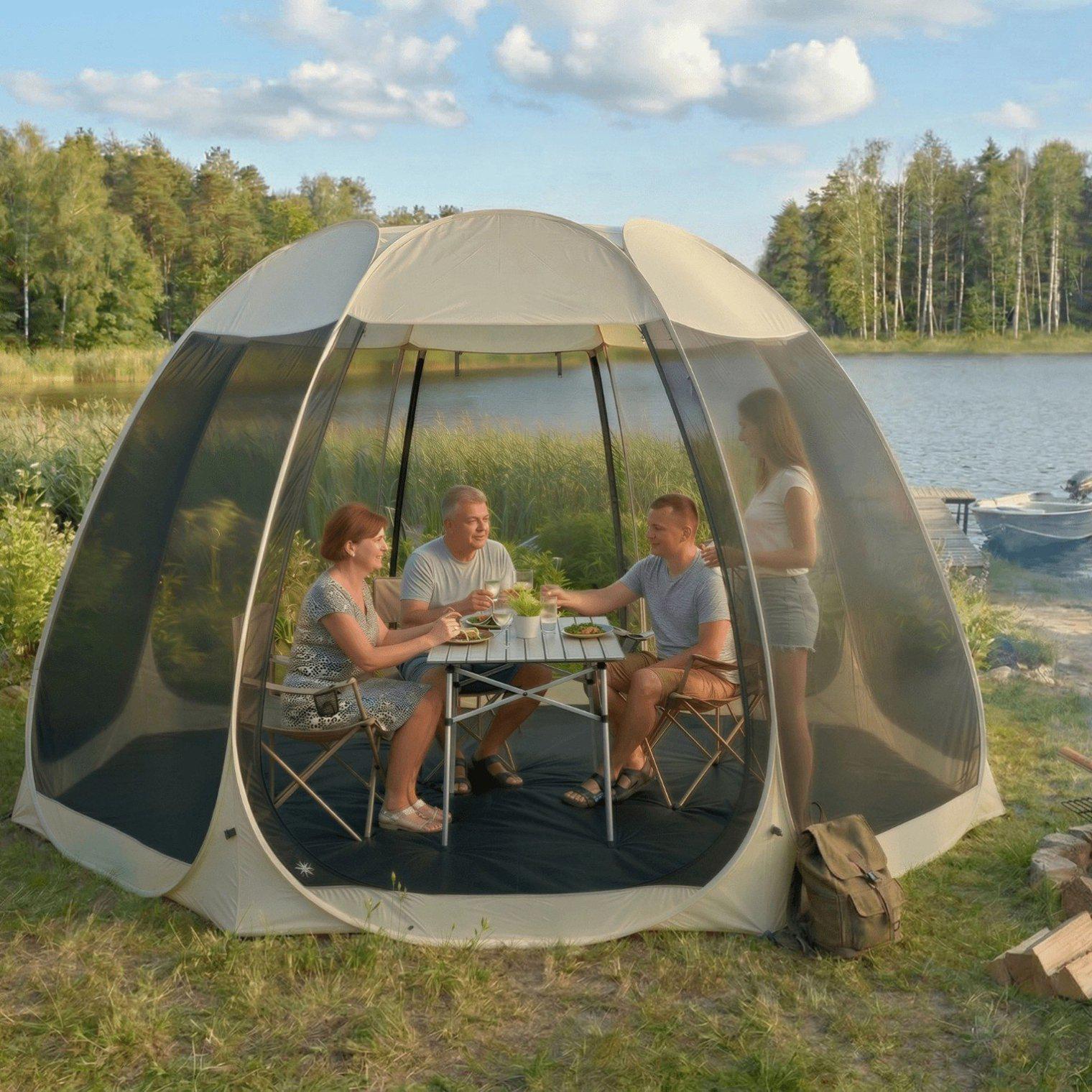 Беседка Mebel Elite Cama ME.CAMA/390/BZ/CZ/T/OGR/PAW 395 см с москитной сеткой шатро Бежевый (ME.CAMA/390/BZ/CZ/T/OGR/PAW)