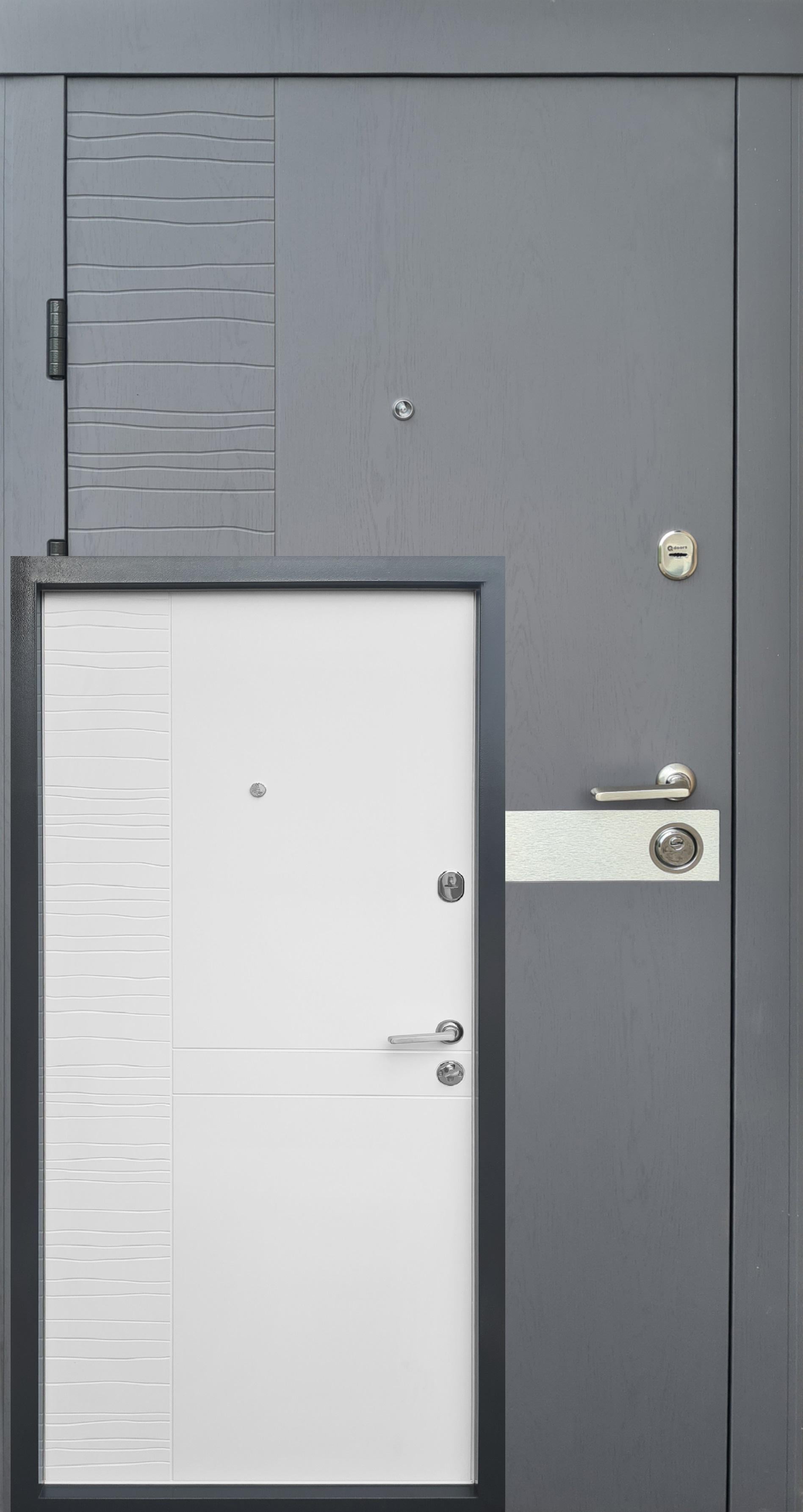 Входная дверь Ваш ВиД Делла-AL 860/960х2050х85 мм Л/П Грифель структура софт/Белое дерево